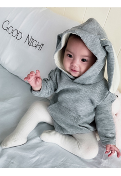 Сірий бодік для малюка з капюшоном і вушками зайка